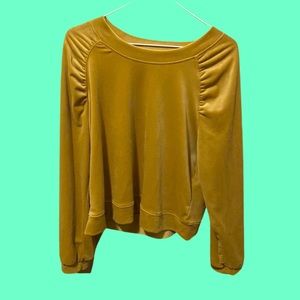 Anthropologie gold velvet top with shoulder ruching size Medium